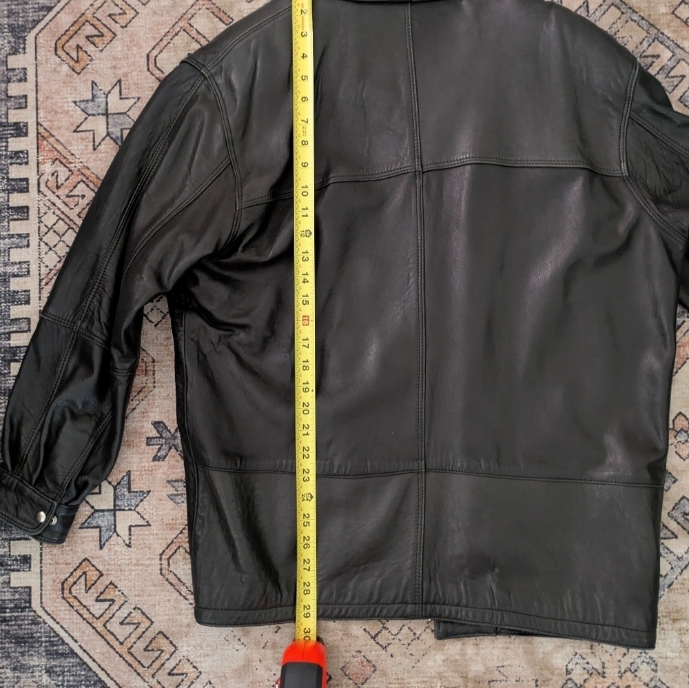 90s Grunge Oversized Style Black Leather Jacket Coat Large Mens Size 38 - Picture 9 of 11
